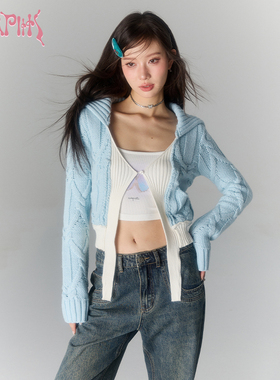 VIAPITTI蝴蝶系列撞色毛织开衫外套甜辣慵懒风拼接假两件上衣女