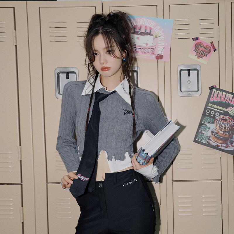 ViaPitti学院风衬衫拼接毛衣