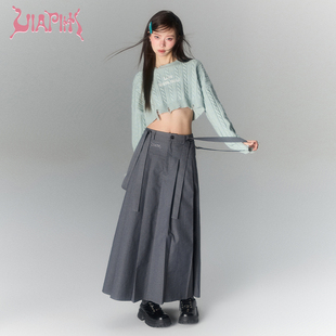 VIAPITTI简约背带西装长裙甜辣设计感休闲A字复古半裙