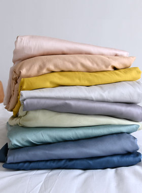 60支天丝床单/床笠单件冰丝滑夏季纯色提花裸睡粉色绿色灰色黄色