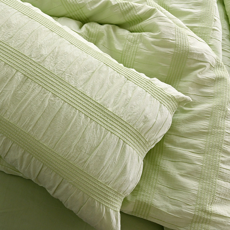 外贸ins风100%全棉条纹泡泡纱春夏单人双人被套枕套三件套四件套