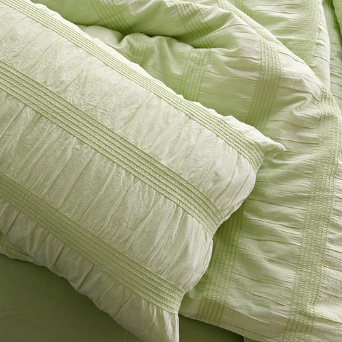 外贸ins风100%全棉条纹泡泡纱春夏单人双人被套枕套三件套四件套