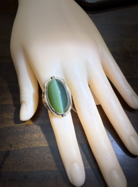 和田玉碧玉猫眼金镶戒指