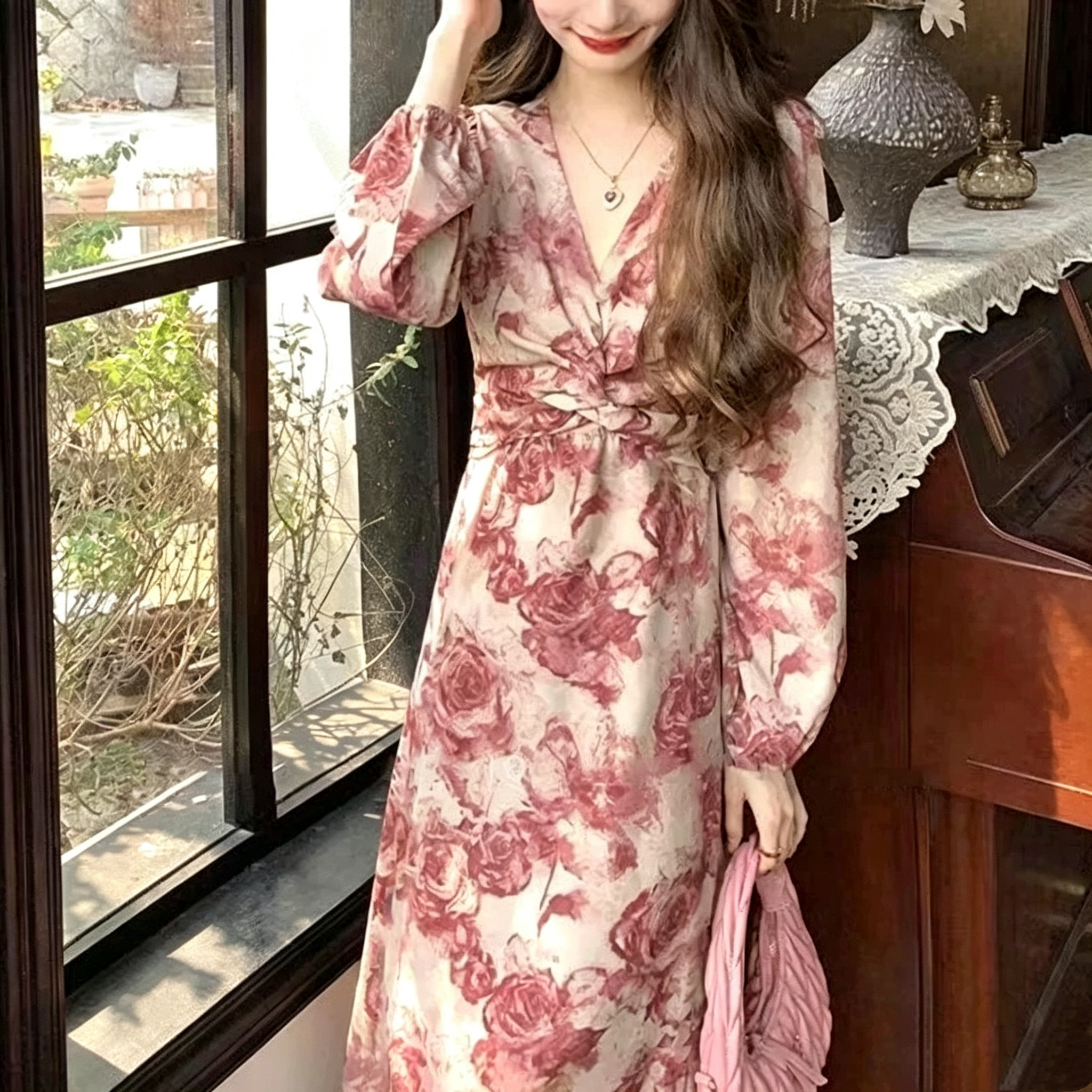 秋季轻熟风法式碎花连衣裙交叉绑带优雅显瘦仙女气质长裙