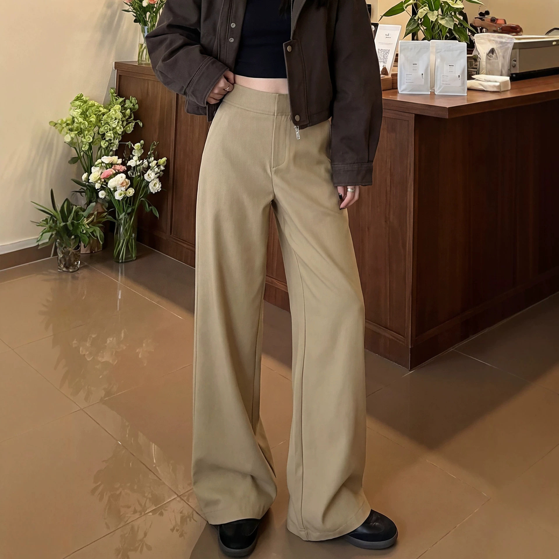大码黑色西装裤女2026新款夏季垂感直筒休闲裤小个子宽松阔腿裤子