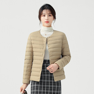 LUXE轻薄羽绒服女短款秋冬季运动圆领可收纳内胆保暖无领V领白
