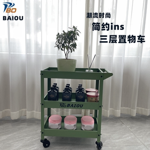 三层小推车工业风工具车手推车轮收纳零件移动家用花架绿植推车