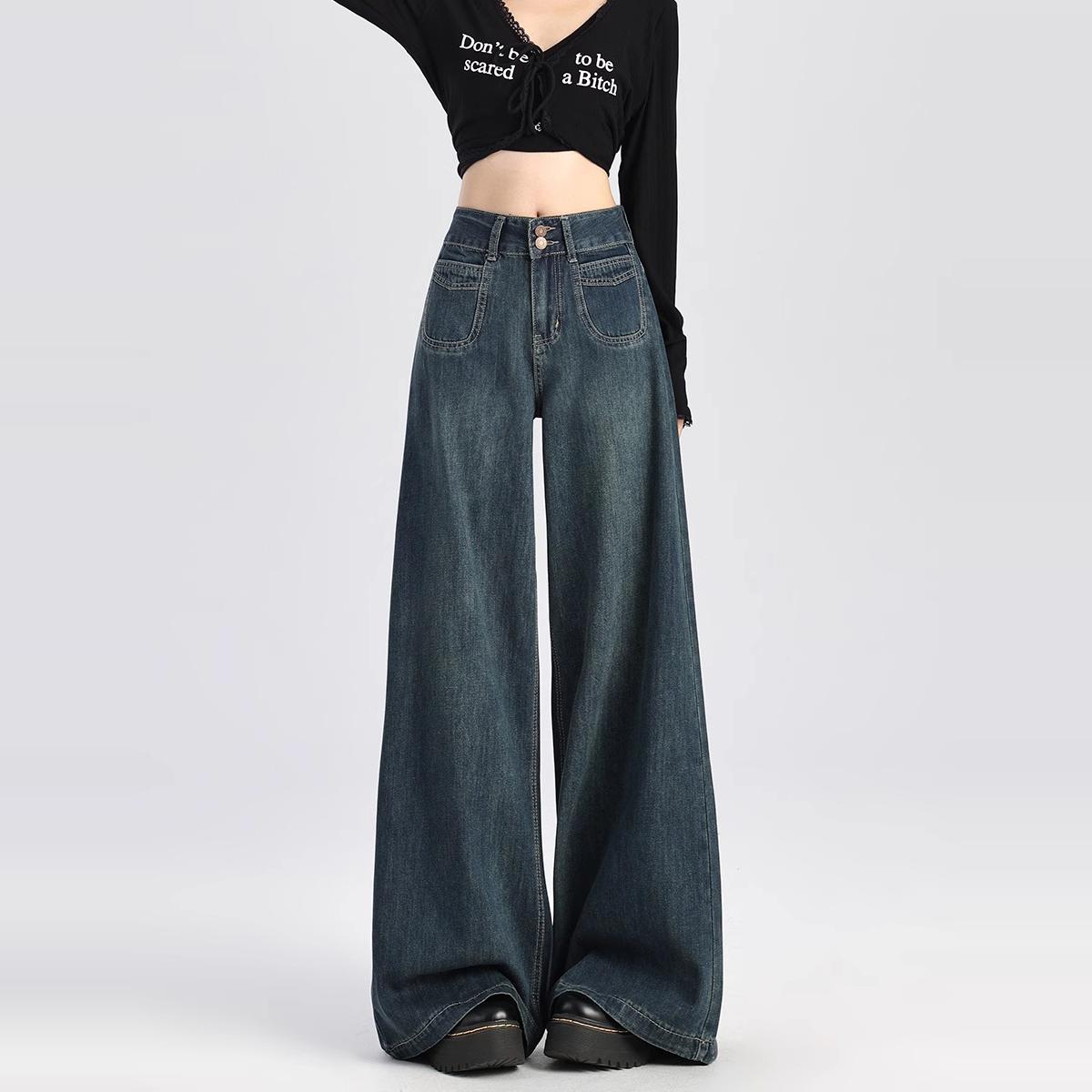 胖mm阔腿牛仔裤女秋冬加
