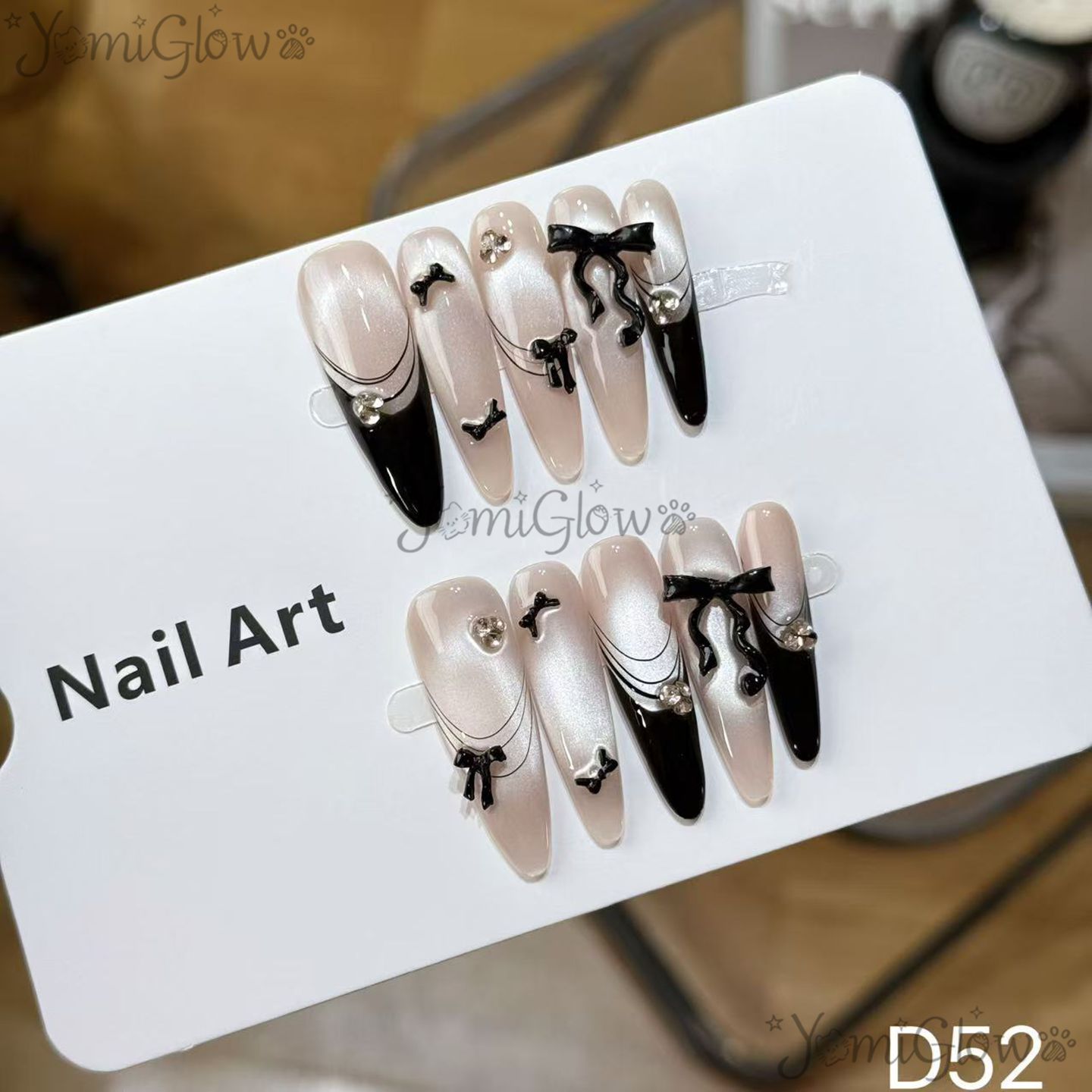 芭蕾风蝴蝶结穿戴甲中长款纯手工制作高级感美甲甲片温柔法式裸色