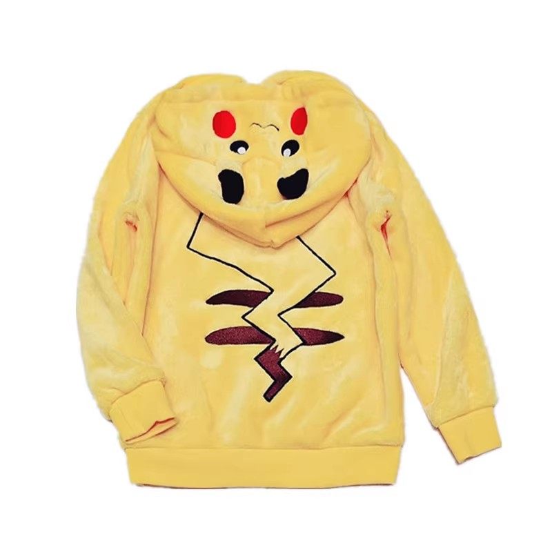 1-12岁春秋新款女童黄色皮卡丘休闲运动时尚连帽水貂绒卫衣外套