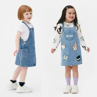 休闲时尚 女童夏款 外单纯元 背带裙连衣裙子 8岁复古牛仔两件套装