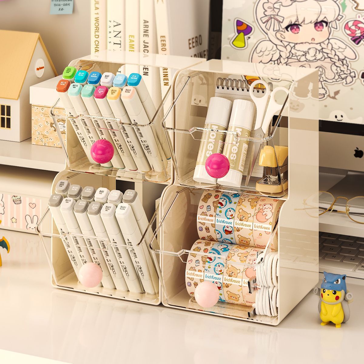 茶包收纳盒防尘带盖杂物整理梯形置物架抽屉式多巴胺家居好物收纳