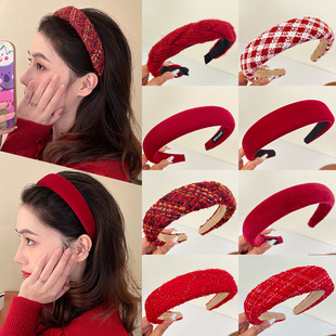 新年安可拉红色发箍女高颅顶宽边头箍海绵洗脸感甜美秋冬发饰