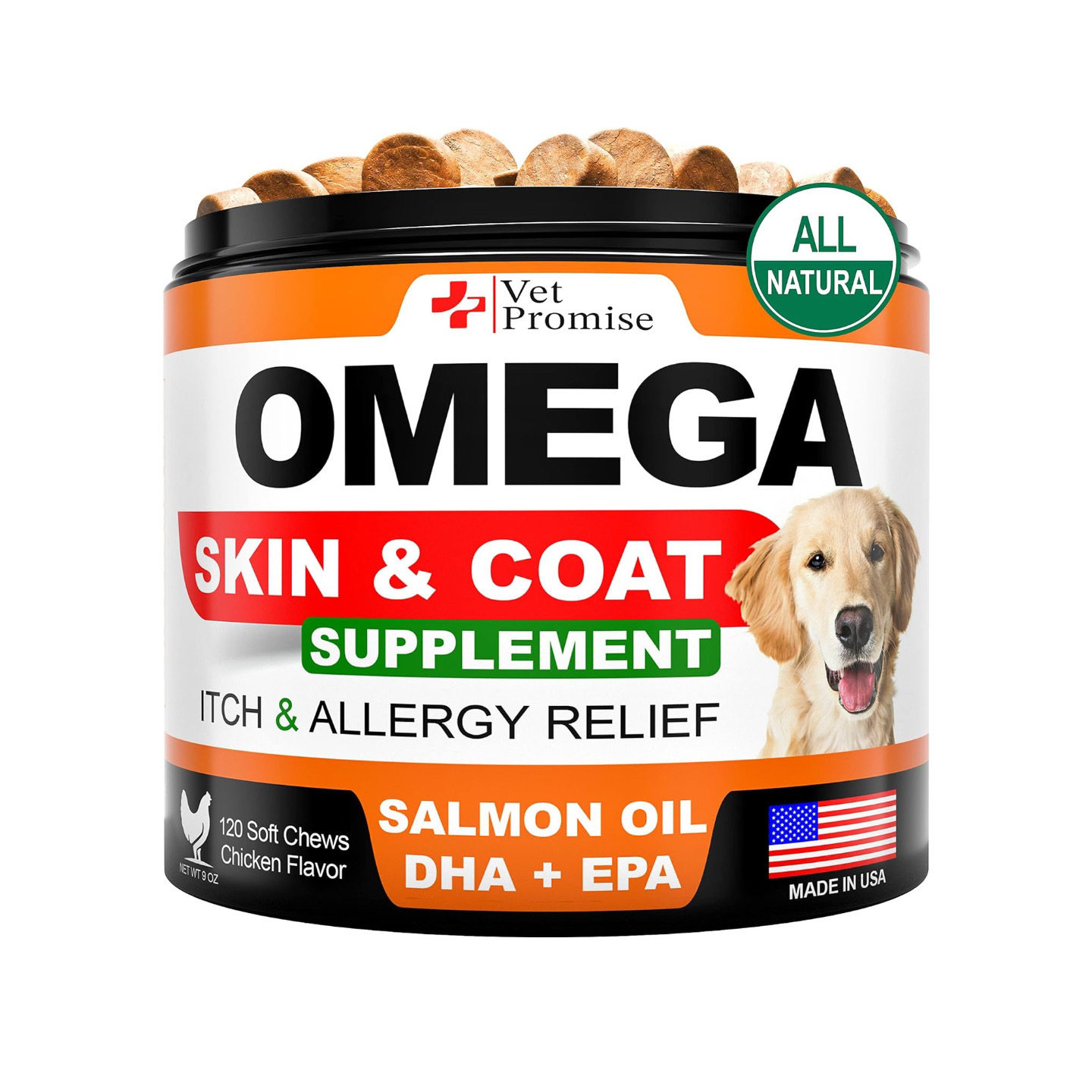 美国直邮 Vet Promise Omega 3 for Dogs狗皮肤和毛皮补充剂120粒