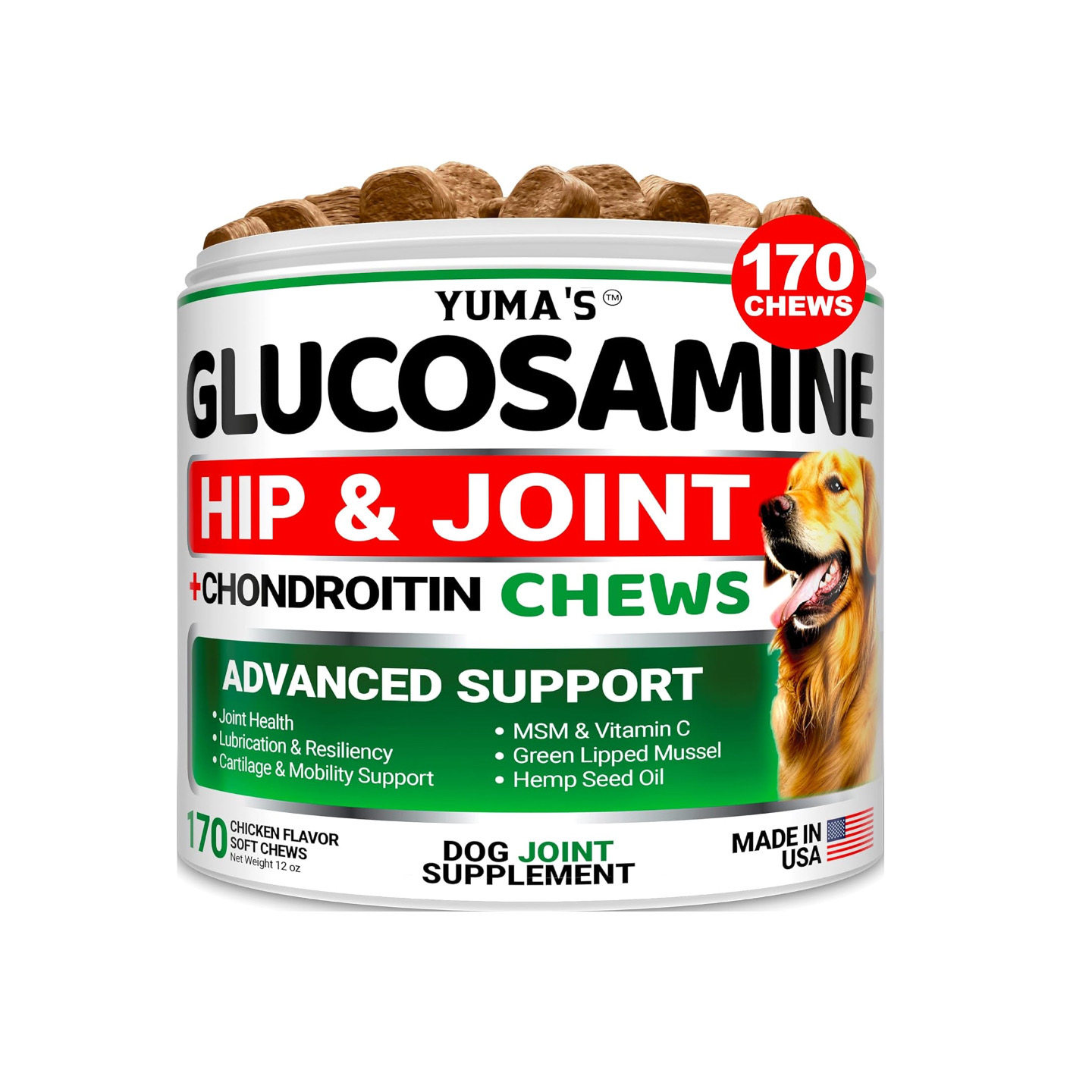 美国直邮YUMA'S Glucosamine Hip and Joint for Dogs 狗葡萄糖胺