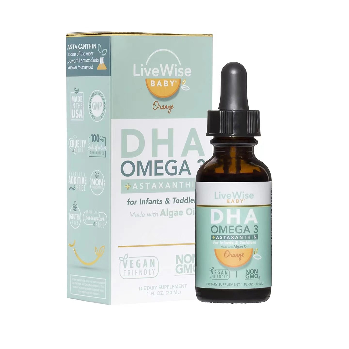 美国直邮Live Wise Naturals DHA Omega 3 Liquid Drops DHA滴剂