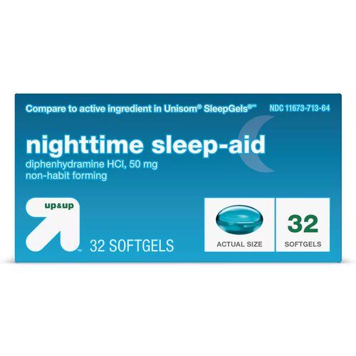 美国直邮Up &Up Nighttime Sleep Aid盐酸苯海拉明夜间助眠软胶囊