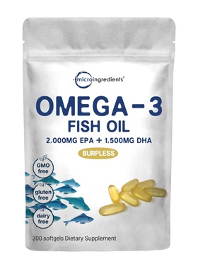 美国直邮MicroIngredients Omega 3 Fish Oil三倍强度欧米茄3鱼油