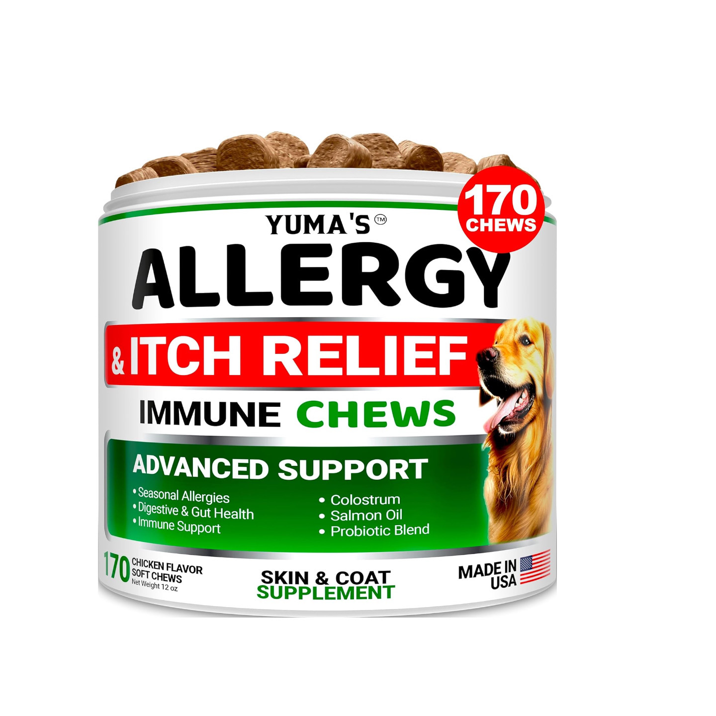 美国直邮YUMA'S Dog Allergy Relief Chews狗用过敏缓解咀嚼170粒