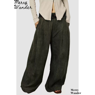 绣花腰褶感阔腿裤 25早秋新品 微喇复古低饱和度 Wander Merry