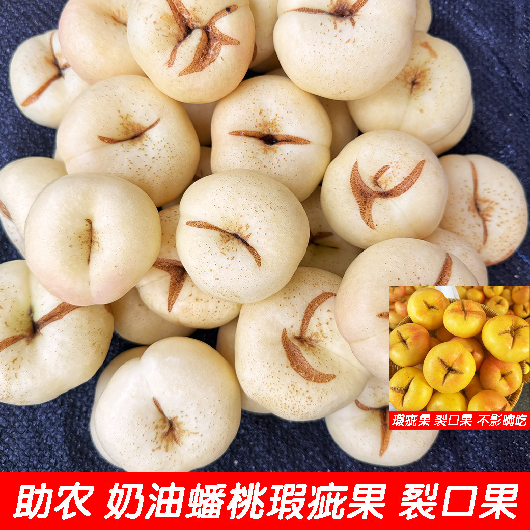 助农彩虹蟠桃裂口桃奶油蟠桃瑕疵果干疤自吃实惠装特价包邮
