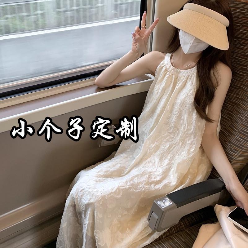 150矮小个子无袖挂脖蕾丝连衣裙女2025夏季新款度假吊带长裙XS145