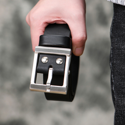 皮带男意大利头层牛皮钢扣