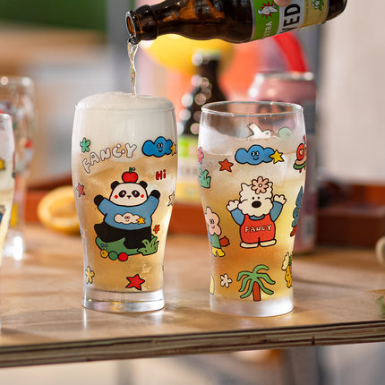 玻璃杯啤酒杯大容量家用可爱网红酒杯创意酒吧烧烤商用饮料水杯子