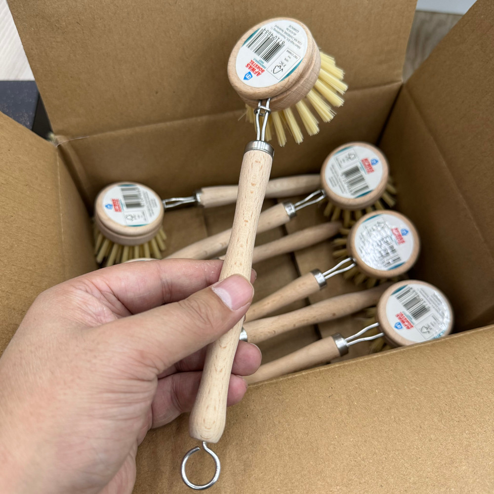 出荷兰！实木手柄！简约复古原木家用厨房清洁刷子植物纤维洗碗刷