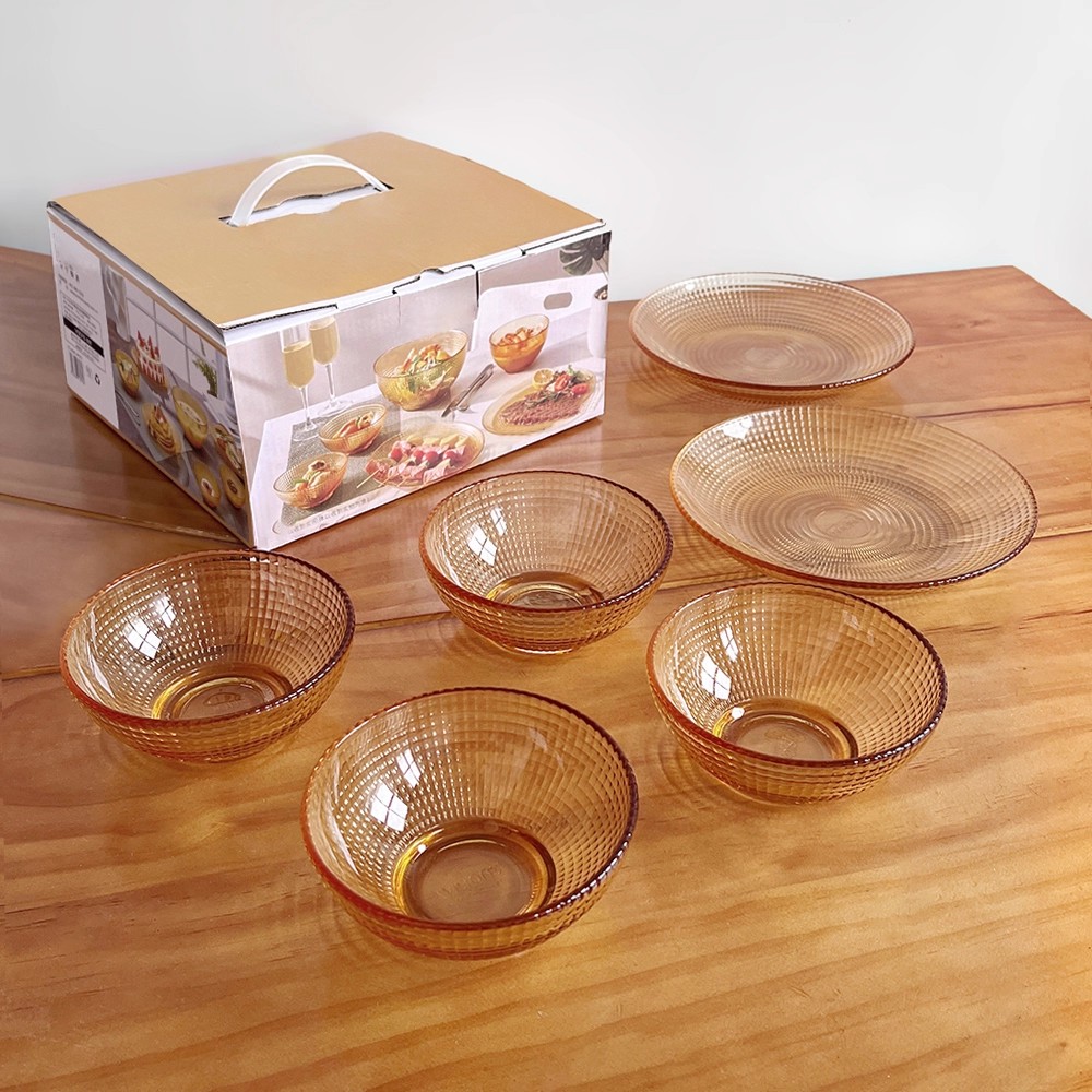 琥珀碗盘可微波炉玻璃餐具6件套