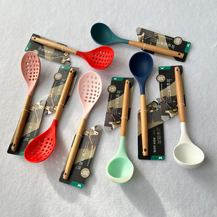 大公司撤柜!品质一流!食品级硅胶耐高温家用厨房实木柄汤勺漏勺