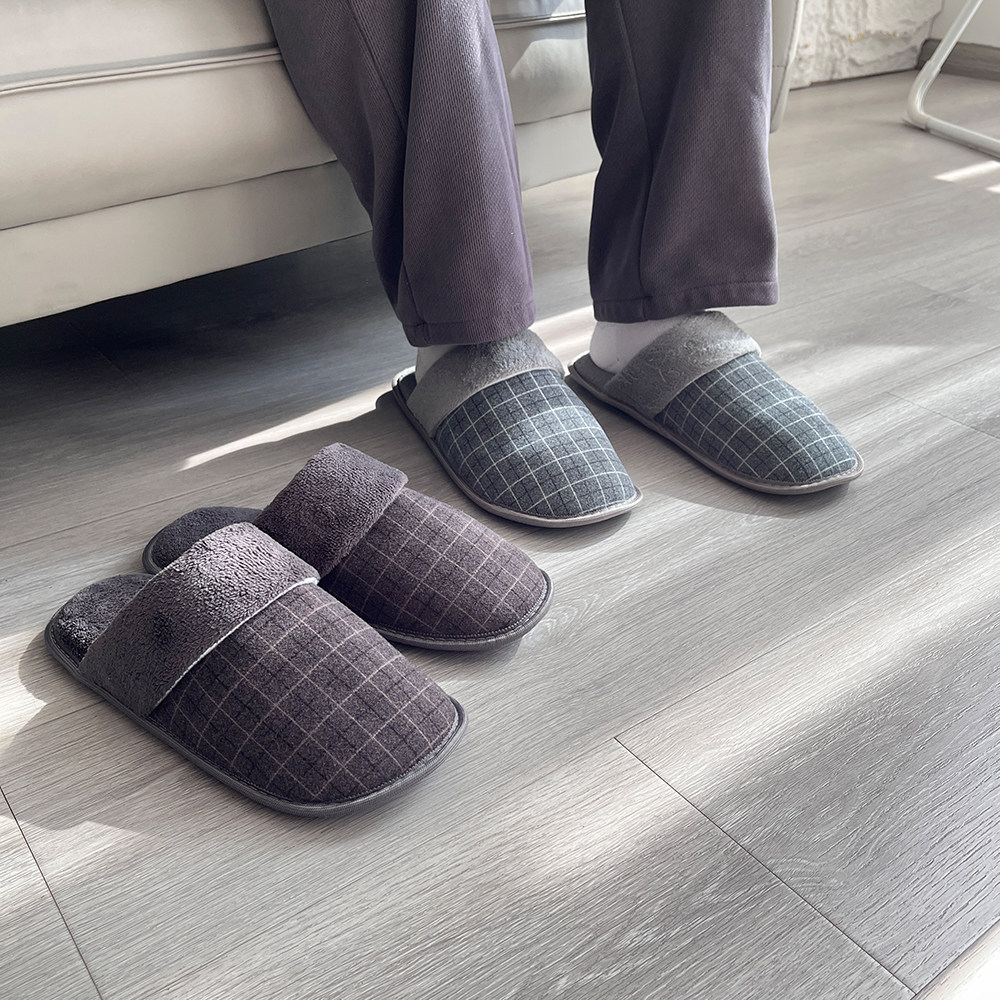 出扣单！脚感超软！简约百搭舒适毛毯拖鞋秋冬男士居家格纹拖鞋,居家布艺,居家棉拖/棉鞋,淘宝优惠券,粉丝福利购,淘宝优惠卷