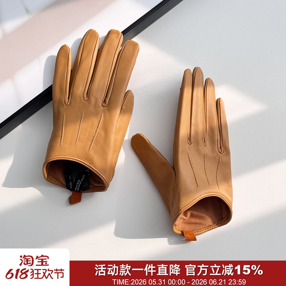 出西班牙!少量!高级小羊皮手套加绒保暖秋冬女时髦洋气半掌手套