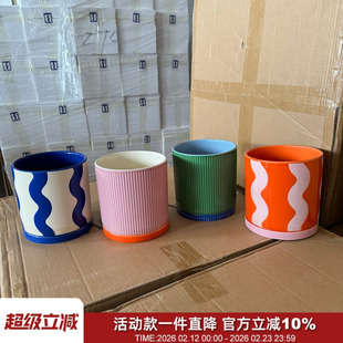 自留！出老美！釉面陶瓷花盆家居摆件高颜值花瓶排水孔底碟储物罐
