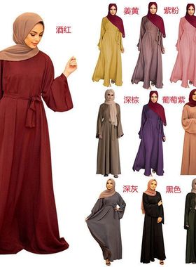 马来朵朵20363穆斯林伊服厂家基础长袍中东纯色直供大码连衣裙