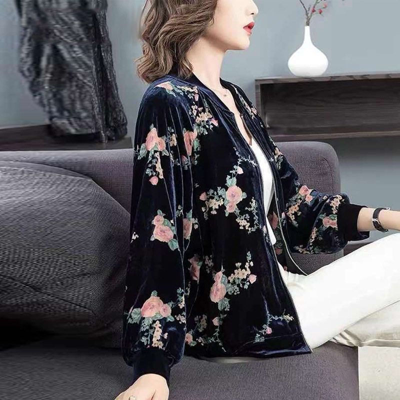 女长袖新款金丝绒春秋季服跨境女夹克宽松外套韩版上衣棒球