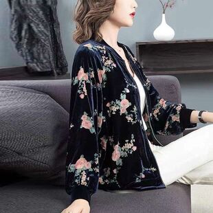 女长袖新款金丝绒春秋季服跨境女夹克宽松外套韩版上衣棒球