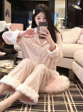 Women Sleepwear Night Gown Pajamas睡衣女秋冬加厚家居服双面绒