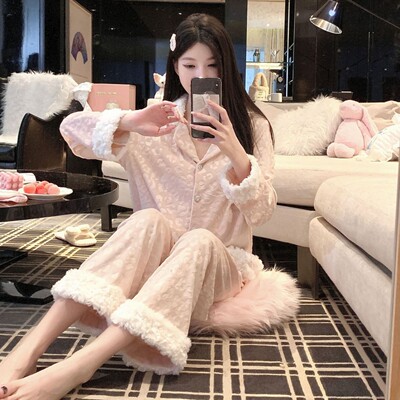 Women Sleepwear Night Gown Pajamas睡衣女秋冬加厚家居服双面绒