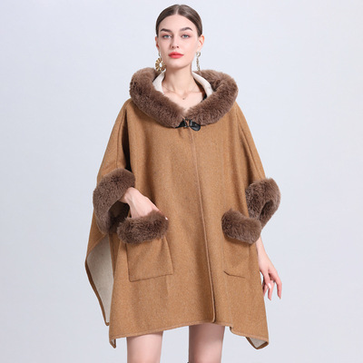 Women Poncho Elegant Cloak Oversize Coat披肩宽松开衫大码外套
