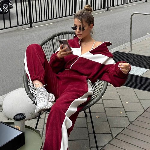 Women Sweater Outfits Sets时尚欧美休闲运动拉链开衫长裤两件套