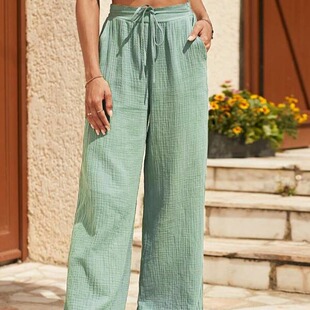 Women Cotton Linen Pants Long Trousers宽松棉麻裤时尚休闲裤