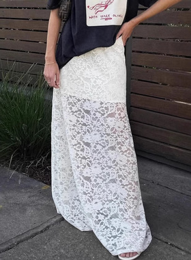 Women Skirts Long White Lace Skirt气质白色蕾丝半身裙女时尚