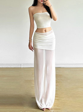 欧美风夏季新款女装修身显瘦街头时尚高腰纱网半身裙Women Skirts