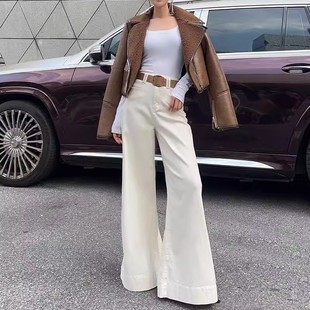 Women Wide Leg Denim Jeans Pants Long Trouser高腰阔腿牛仔裤