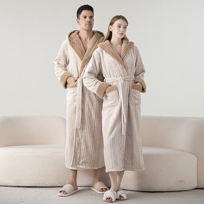Winter Flannel Couple Robe Sleepwear Nightwear Bathrobe睡袍
