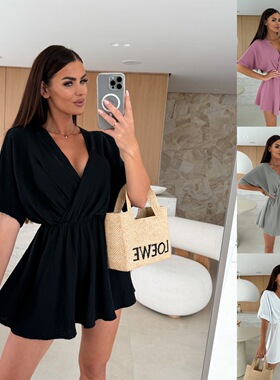 Women Short Jumpsuit Summer Pants时尚收腰纯色短裤连体裤女