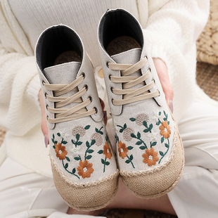 Cotton Linen Shoes Ladies Loafers Embroidered Driving Women