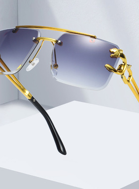 Sun Glasses时尚个性无框豹子头双梁太阳镜潮流户外驾驶个性墨镜