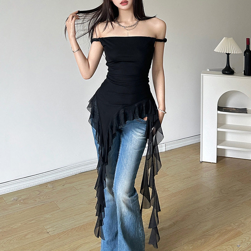 欧美女装修身一字领无袖露背上衣Off Shoulder Sexy Women Tops
